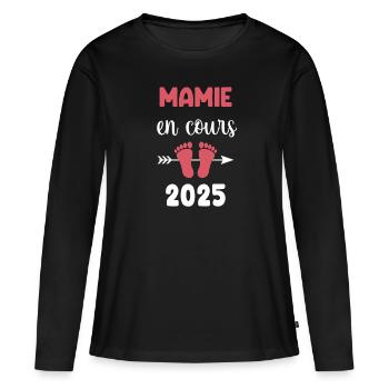 en cours mamie 2025 annonce grossesse - T-shirt manches longues Premium bio Femme - noir - Devant - Julia (174cm)
