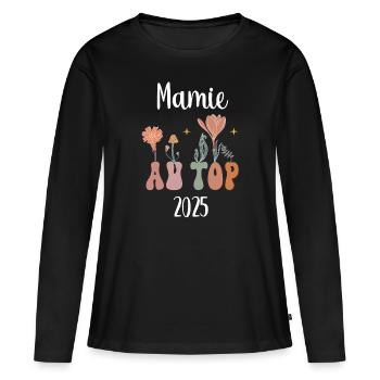 mamie 2025 au top fleurs annonce grossesse - T-shirt manches longues Premium bio Femme - noir - Devant - Julia (174cm)