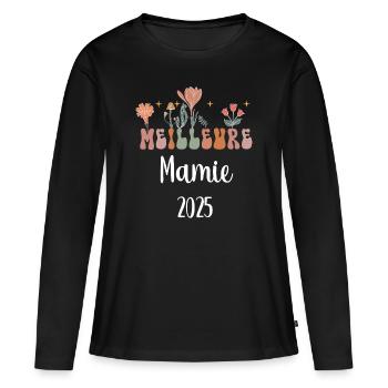 Oma 2025 Beste Blumen Schwangerschaft Ankündigung - Frauen Premium Bio Langarmshirt - Schwarz - Vorne - Julia (174cm)