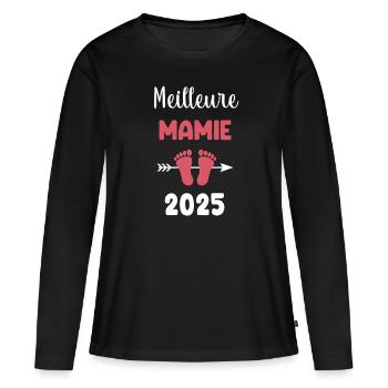 meilleure mamie 2025 annonce grossesse - T-shirt manches longues Premium bio Femme - noir - Devant - Julia (174cm)