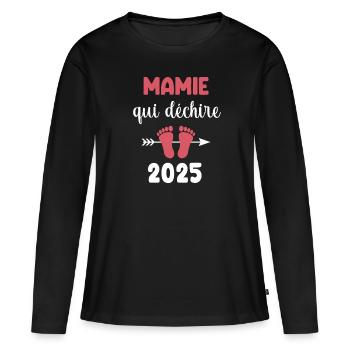 Who Tears Granny 2025 Schwangerschaftsankündigung - Frauen Premium Bio Langarmshirt - Schwarz - Vorne - Julia (174cm)