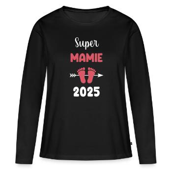 super mamie 2025 annonce grossesse - T-shirt manches longues Premium bio Femme - noir - Devant - Julia (174cm)