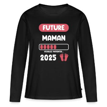 future 2025 maman annonce grossesse - T-shirt manches longues Premium bio Femme - noir - Devant - Julia (174cm)