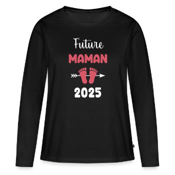 future maman 2025 annonce grossesse - T-shirt manches longues Premium bio Femme - noir - Devant - Julia (174cm)