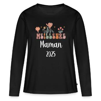 Mama 2025 Beste Blumen Schwangerschaft Ankündigung - Frauen Premium Bio Langarmshirt - Schwarz - Vorne - Julia (174cm)