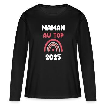 2025 maman au top annonce grossesse - T-shirt manches longues Premium bio Femme - noir - Devant - Julia (174cm)