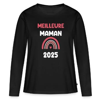 2025 Mutter Beste Schwangerschaft Anzeige - Frauen Premium Bio Langarmshirt - Schwarz - Vorne - Julia (174cm)