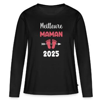 meilleure maman 2025 annonce grossesse - T-shirt manches longues Premium bio Femme - noir - Devant - Julia (174cm)