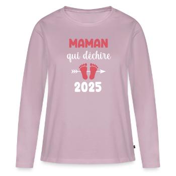 Who Tears Mom 2025 Schwangerschaftsankündigung - Frauen Premium Bio Langarmshirt - Altrosa - Vorne - Julia (174cm)