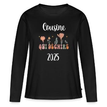 2025 Cousine, die Blumen zerreißt Schwangerschaftsankündigung - Frauen Premium Bio Langarmshirt - Schwarz - Vorne - Julia (174cm)