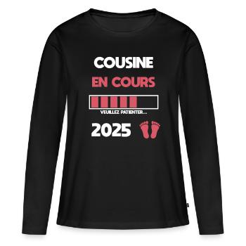 cousine en cours 2025 annonce grossesse - T-shirt manches longues Premium bio Femme - noir - Devant - Julia (174cm)
