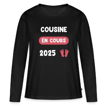 Laufend 2025 Cousine kündigt Schwangerschaft an - Frauen Premium Bio Langarmshirt - Schwarz - Vorne - Julia (174cm)