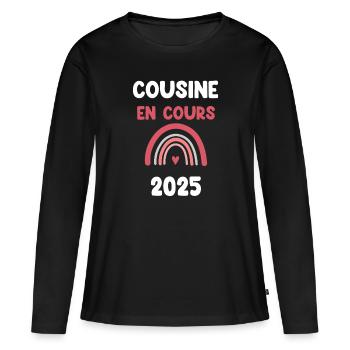 2025 Aktuelle Ankündigung der Schwangerschaft der Cousine - Frauen Premium Bio Langarmshirt - Schwarz - Vorne - Julia (174cm)
