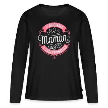 Maman l'Originale l'Exceptionnelle - T-shirt manches longues Premium bio Femme - noir - Devant - Julia (174cm)