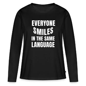 Le sourire relie l’humanité - T-shirt manches longues Premium bio Femme - noir - Devant - Julia (174cm)