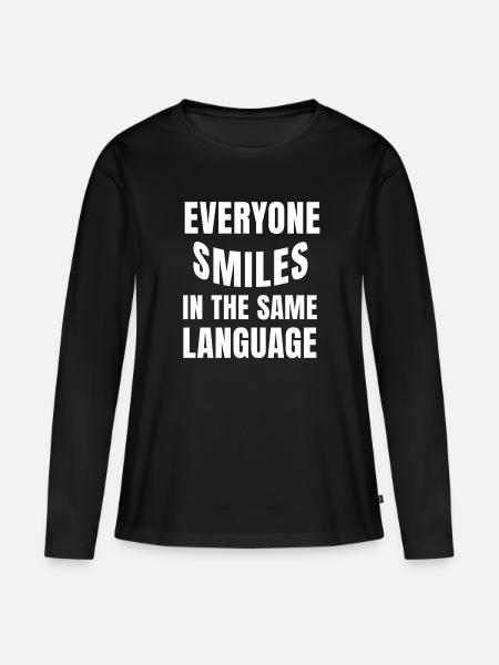 Lächeln verbindet Statement Menschlichkeit - Frauen Premium Bio Langarmshirt - Schwarz