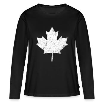 Feuille d’érable vintage - T-shirt manches longues Premium bio Femme - noir - Devant - Julia (174cm)