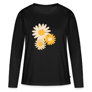 Fleurs jaunes - T-shirt manches longues Premium bio Femme - noir - Devant - Julia (174cm)