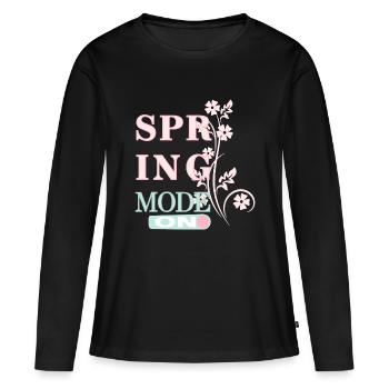 Mode Printemps - Le printemps est là ! - T-shirt manches longues Premium bio Femme - noir - Devant - Julia (174cm)