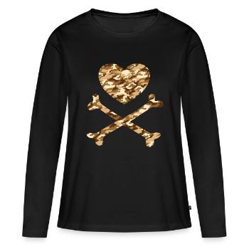 Piratenherz Camo Sand - Frauen Premium Bio Langarmshirt - Schwarz - Vorne - Julia (174cm)