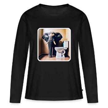 Elefant steht in der Toilette - Frauen Premium Bio Langarmshirt - Schwarz - Vorne - Julia (174cm)