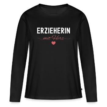 Beste Erzieherin Mit Herz Kita Geschenk Danke - Frauen Premium Bio Langarmshirt - Schwarz - Vorne - Julia (174cm)