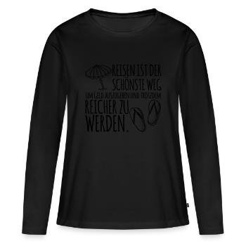 Voyage Citation: dépenser de l'argent et devenir plus riche - T-shirt manches longues Premium bio Femme - noir - Devant - Julia (174cm)