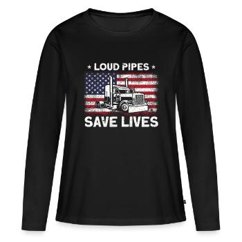 Trucker Fernfahrer Sattelzug Geschenk - Frauen Premium Bio Langarmshirt - Schwarz - Vorne - Julia (174cm)