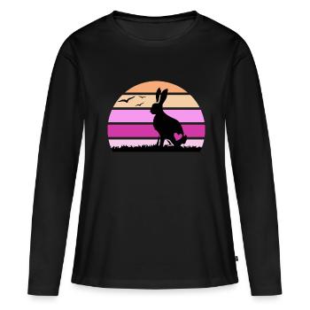 Lapin « happy knocker hops » oreille de lapin - T-shirt manches longues Premium bio Femme - noir - Devant - Julia (174cm)