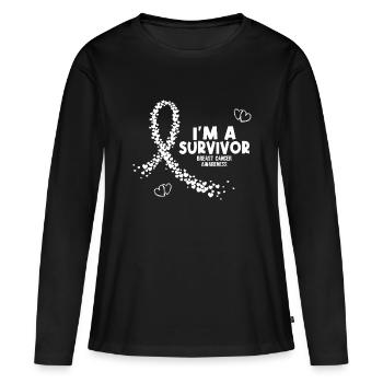Je suis un survivant du cancer du sein - T-shirt manches longues Premium bio Femme - noir - Devant - Julia (174cm)