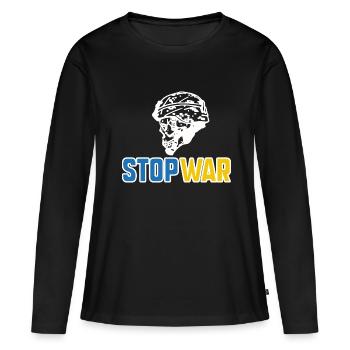 Stop war - T-shirt manches longues Premium bio Femme - noir - Devant - Julia (174cm)