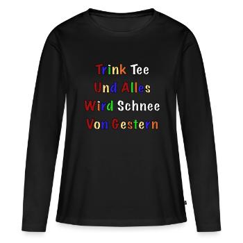 TRINK TEE - Frauen Premium Bio Langarmshirt - Schwarz - Vorne - Julia (174cm)