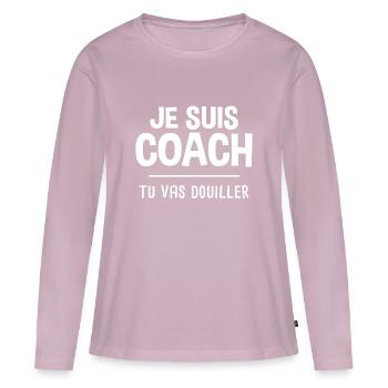 Coach sportif humour cadeau drôle prof de sport - T-shirt manches longues Premium bio Femme - rose poudré - Devant - Julia (174cm)