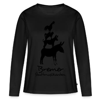 Denkmal: Bremer Stadtmusikanten vor dem Rathaus - Frauen Premium Bio Langarmshirt - Schwarz - Vorne - Julia (174cm)