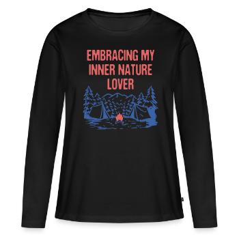 Embrasser inner nature Lover Camping Forest - T-shirt manches longues Premium bio Femme - noir - Devant - Julia (174cm)