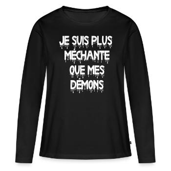 je suis plus méchante que mes démons - T-shirt manches longues Premium bio Femme - noir - Devant - Julia (174cm)