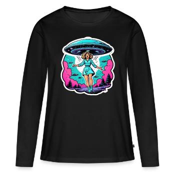 Panicked woman is taken into UFO. - Women's Premium Organic Long Sleeve Shirt - black - Front - Julia (174cm)