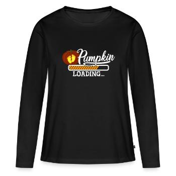 Bébé Halloween Citrouille Charge Grossesse Costume - T-shirt manches longues Premium bio Femme - noir - Devant - Julia (174cm)