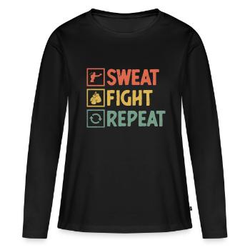 Sweat Fight Répéter Boxer Sports Musculation Gym - T-shirt manches longues Premium bio Femme - noir - Devant - Julia (174cm)
