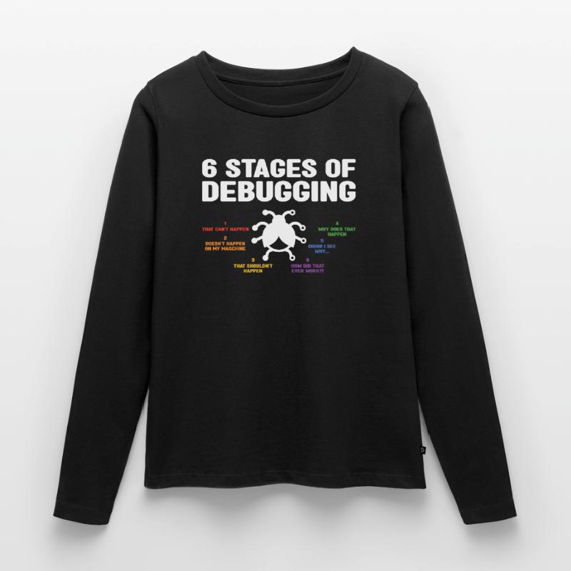 6 Stages Of Debugging Coder Programmer Software De Frauen Premium Bio Langarmshirt