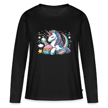 Einhorn Cupcake Herz Bäcker Backen Backen Cupcakes - Frauen Premium Bio Langarmshirt - Schwarz - Vorne - Julia (174cm)