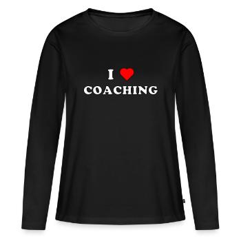 I LOVE COACHING (weiß/schwarze Umrandung) - Frauen Premium Bio Langarmshirt - Schwarz - Vorne - Julia (174cm)