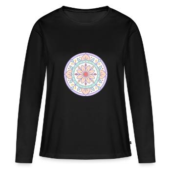 Mandala mit Risographie-Effekt - Frauen Premium Bio Langarmshirt - Schwarz - Vorne - Julia (174cm)
