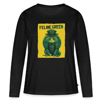 Journée de la Saint-Patty verte féline - T-shirt manches longues Premium bio Femme - noir - Devant - Julia (174cm)