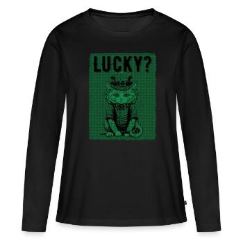 Lucky? Cat St. Patty Day - Women's Premium Organic Long Sleeve Shirt - black - Front - Julia (174cm)