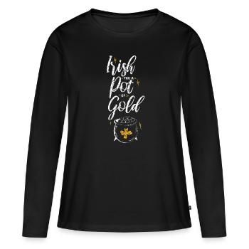Irish You Un pot d’or vintage - T-shirt manches longues Premium bio Femme - noir - Devant - Julia (174cm)