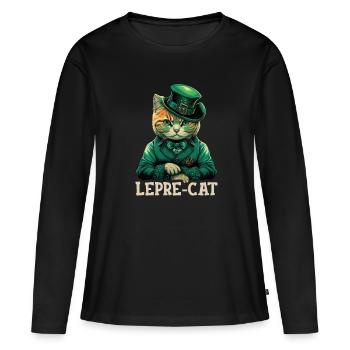 Lepre-Cat St. Patty - T-shirt manches longues Premium bio Femme - noir - Devant - Julia (174cm)