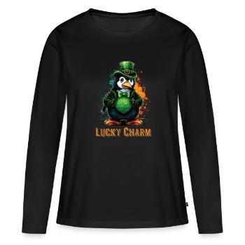 Lucky Charm Penguin St. Patty - Women's Premium Organic Long Sleeve Shirt - black - Front - Julia (174cm)