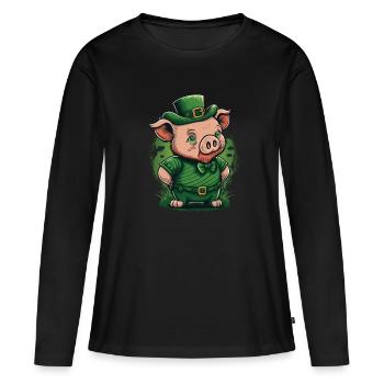 Pig St. Patty - T-shirt manches longues Premium bio Femme - noir - Devant - Julia (174cm)
