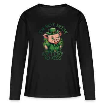 Je ne suis pas irlandais mais j’aime embrasser St. Patty - T-shirt manches longues Premium bio Femme - noir - Devant - Julia (174cm)